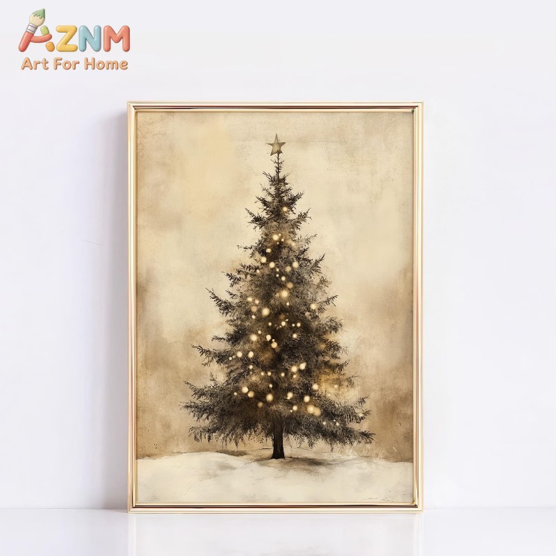 Wall Decor Lighting Tree - Aged Vintage Christmas Tree Star Lights