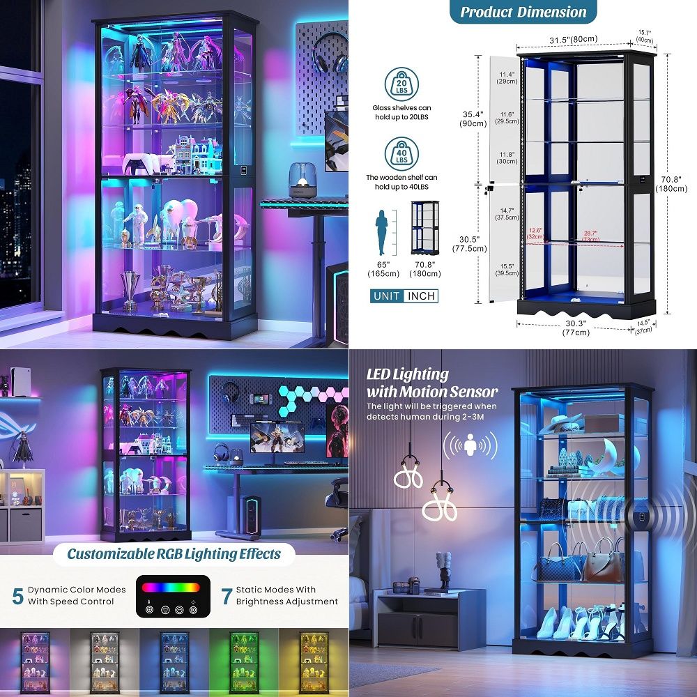 Lighting & Home Decor Studio Photos - Display Cabinet with Glass Doors, 6Tier