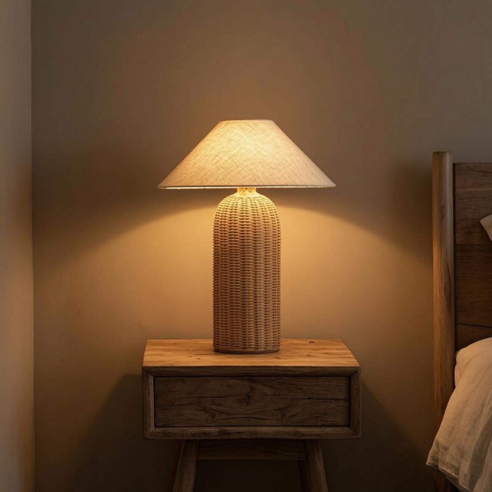 Bedside Lamp Rattan Base Fabri - Lighting Decor recension och pris