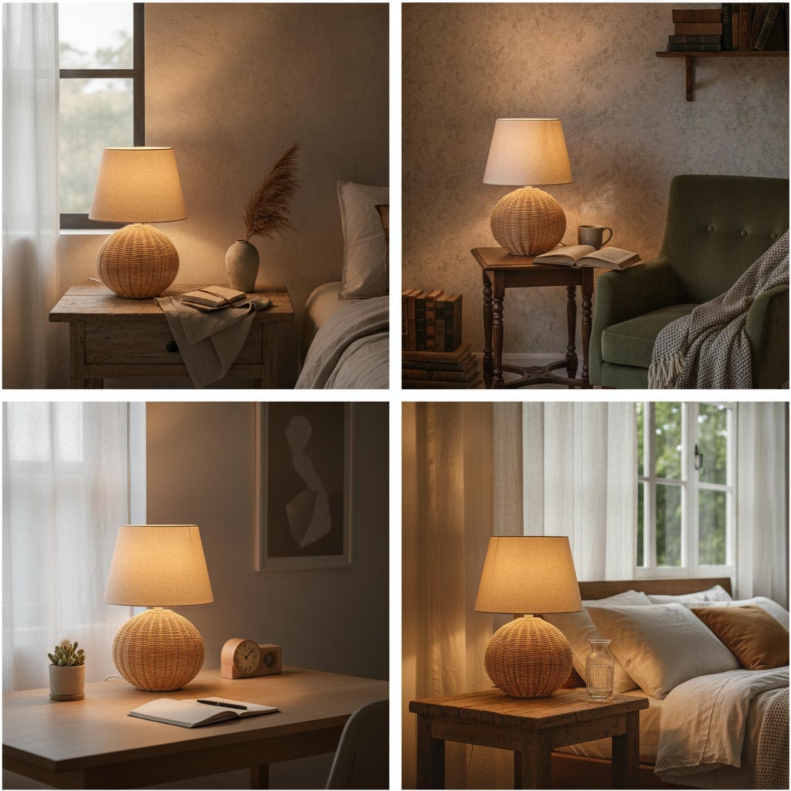 Bedside Lamp Rattan Base Fabri - Lighting Decor recension och pris