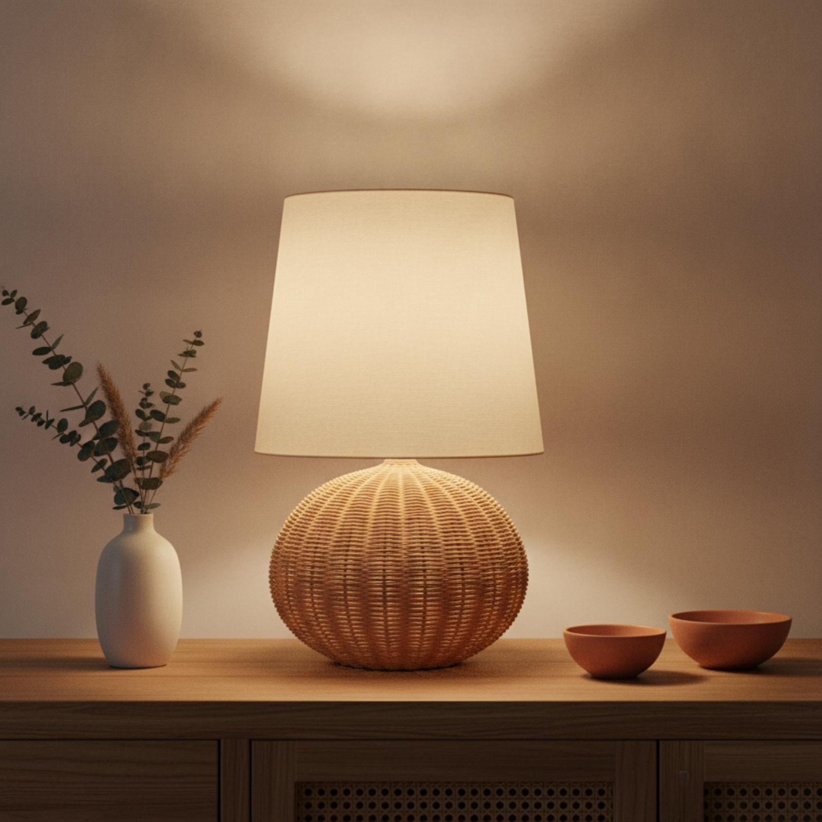 Bedside Lamp Rattan Base Fabri - Lighting Decor recension och pris