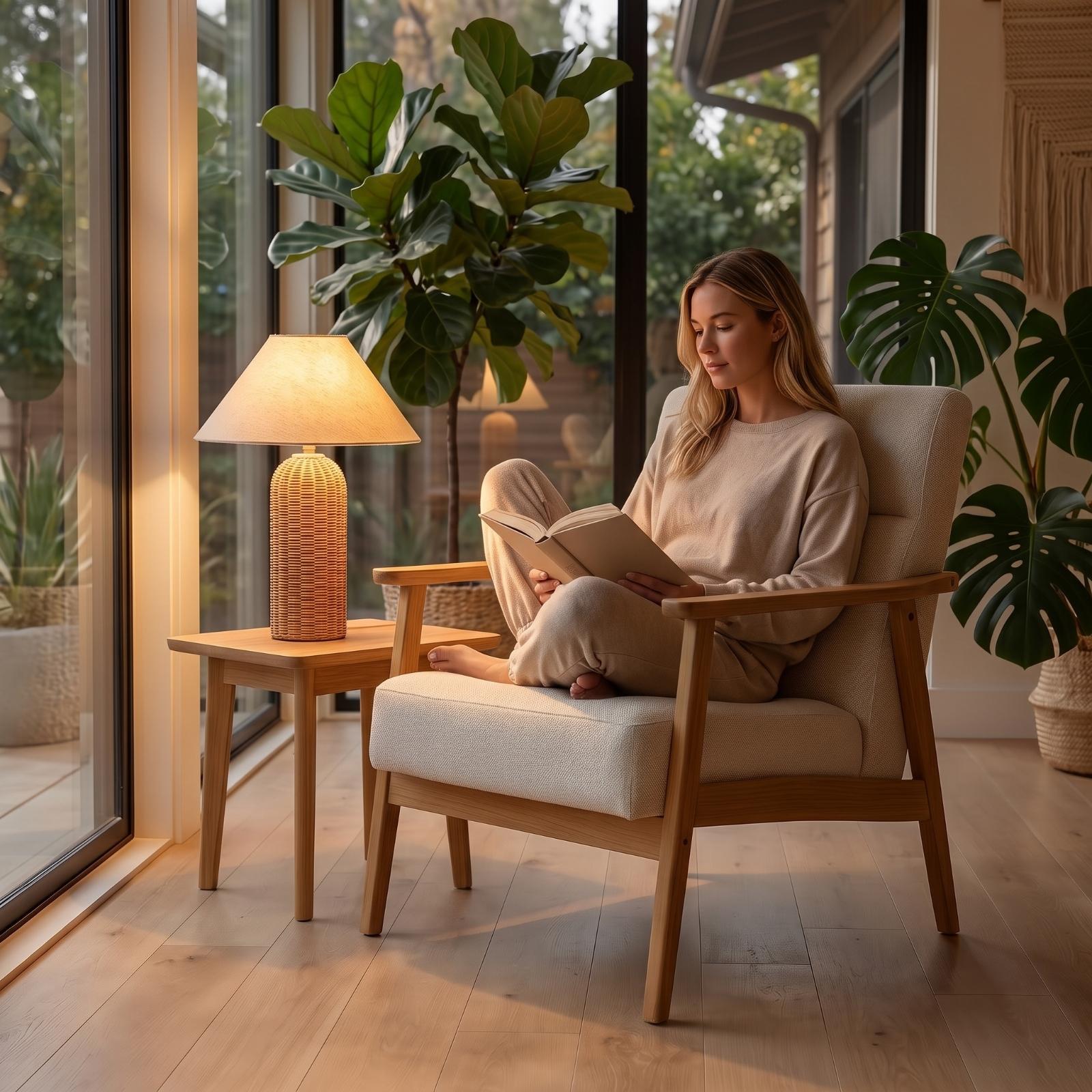 Bedside Lamp Rattan Base Fabri - Lighting Decor recension och pris