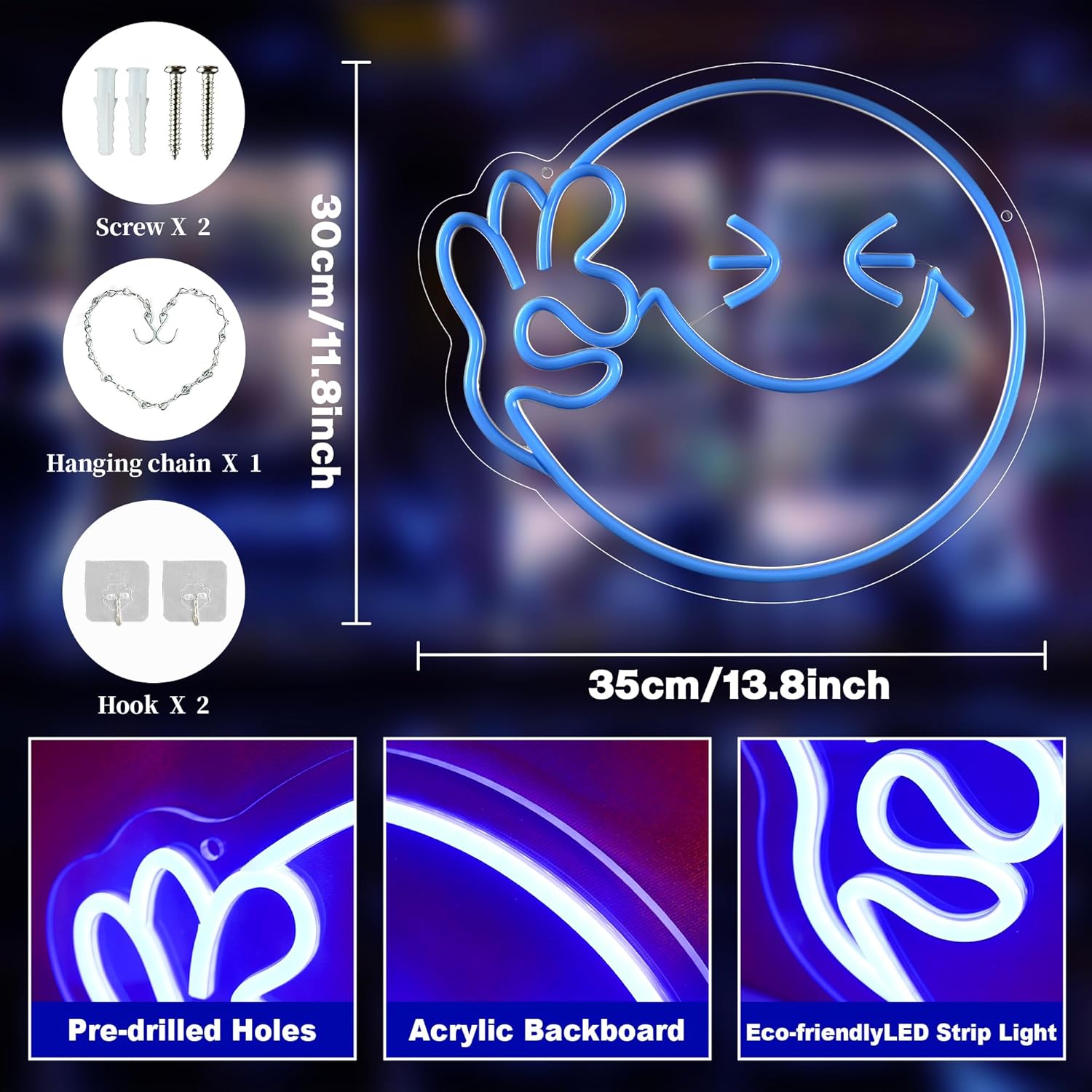 Emoji Smile OK  Neon Sign USB  - Ok Lighting Decor recension och pris