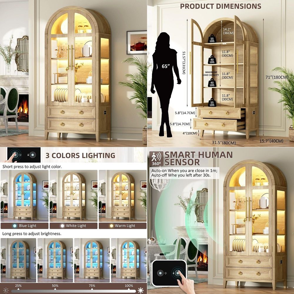 71 Arched Curio Cabinet with G - Lighting & Home Decor Studio Photos recension och pris